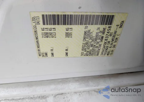 2013 Nissan Maxima 3.5 Sv z USA, uszkodzony, nr VIN 1N4AA5AP5DC837458